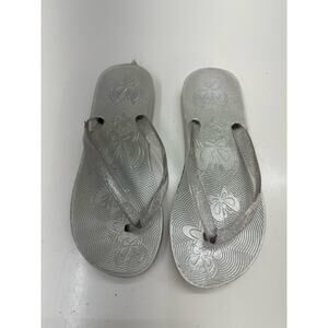 Sand N Sun Womens Flip Flops Size 4/5 Kids Monique Silver Rubber Thong Y2K
